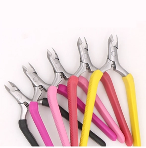 Set of 5 stainless steel cuticle nippers with colorful ergonomic silicone handles