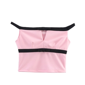 Top Rosa Senza Spalle Da Donna E Gonna Pantalone Con Fiocco Design Spaccato Poliestere Abbigliamento Casual