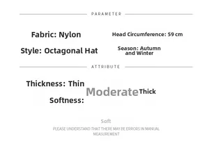 Detailed parameter chart for winter newsboy cap showing cotton nylon fabric and size specs