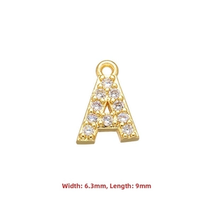 Detailed view of S925 silver letter A pendant with cubic zirconia, 6.3mm by 9mm size