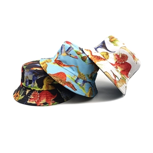 Chapeau Bob Enfant Imprimé Dinosaurs Protection Solaire Extérieur Été Polyester Coton Dessin Animé Garçons Filles
