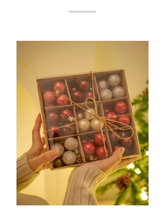 Close-up of 3cm Christmas ornaments set in 9-grid box with red, silver and gold baubels