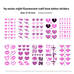 Detailed set of 10 pink heart-themed luminous tattoo stickers