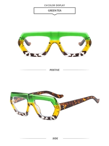Detailansicht der sechseckigen Retro-Sonnenbrille in Grüntee-Verlauf mit Schildpatt-Bügeln