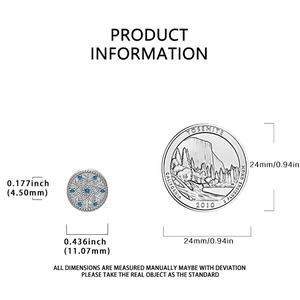 Detailed size comparison of 925 silver charm with blue stone against a 25-cent coin