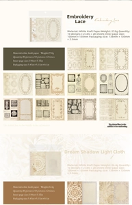 Detail of vintage embroidery lace and dream shadow white kraft paper set 20 sheets