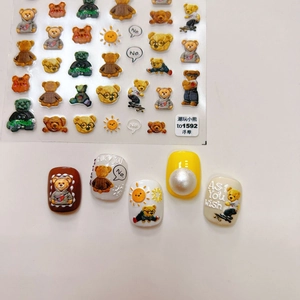 Cute Cartoon Bear 3D Embossed Nail Art Stickers Relief Textured Skateboard Design DIY Manicure Decoration Trendy Style