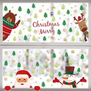 Weihnachts-Fensteraufkleber Set mit Weihnachtsmann, Schneemann, Rentier und Goldsternen