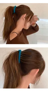 Deep blue matte banana hair clip showing dense comb structure for ponytail fixation