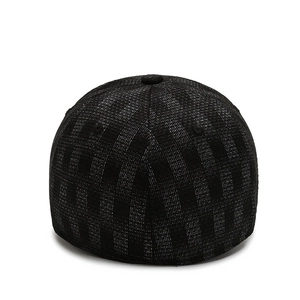 Black and white striped stretch fitted baseball cap with textured fabric and full closure back