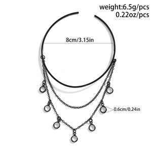 Detailed size specifications for a Gothic black layered choker with crystal charms