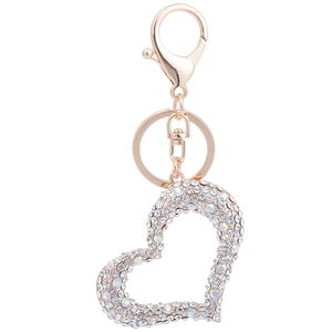 Sparkling crystal heart keychain with gold-plated ring for car keys and handbag decor