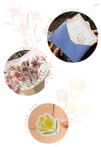 3D pop-up lily greeting card set with a soft blue envelope and floral tulip seal sticker