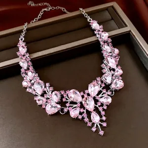 French palace style necklace with pink pear-shaped gemstones and sparkling crystals