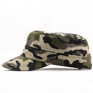 Camo flat top military cap for men with durable canvas fabric and outdoor sun protection