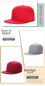 Detailed texture of flat brim hip hop caps in red, grey, and burgundy twill cotton
