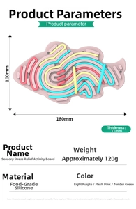 Detailed dimensions of the silicone sensory board showing height and width parameters