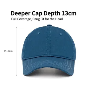 Deep crown navy cotton baseball cap with 13cm depth for a snug fit and sun protection