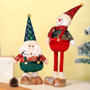 Plush Santa and Snowman Christmas dolls with telescopic legs and sparkling sequins