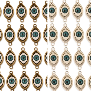 Evil Eye Alloy Charms Connectors Links Blue Eye Pattern For Jewelry Making Bracelet Necklace DIY Antique Finish