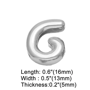 Detailed view of polished silver letter G charm with dimensions 16x13mm for jewelry