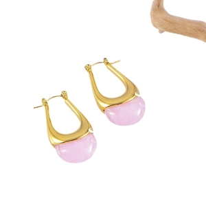 Boucles d'oreilles rétro françaises en résine rose en forme de U avec finition dorée