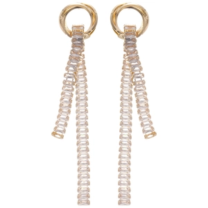 Elegant gold-tone tassel drop earrings with sparkling cubic zirconia on a white background