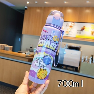 Detail of 700ml purple cartoon astronaut plastic water bottle with bounce lid and handle