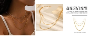 Three-piece layered gold necklace set with freshwater pearls and snake chain detail