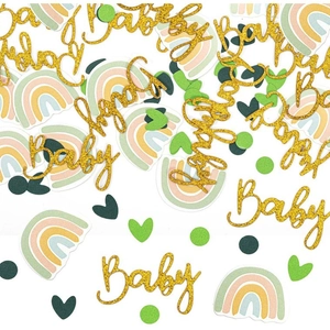 Baby shower confetti set with glitter gold Baby letters and rainbow paper decorations