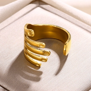 Unique gold plated stainless steel open ring with creative finger hugging wrap design