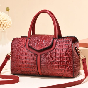 Crocodile Pattern PU Leather Handbag Women Boston Pillow Bag With Double Handles And Removable Shoulder Strap Elegant Retro Fashion