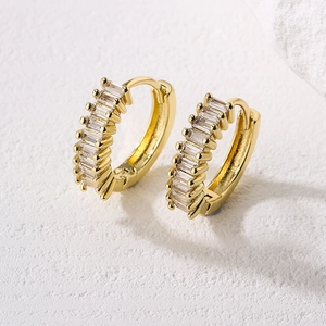 18K gold plated huggie earrings with rectangular baguette cubic zirconia crystals