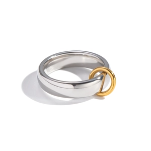 Minimalist 18K gold and silver two-tone stainless steel ring with a polished metallic finish