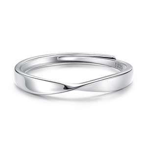 Minimalist S925 sterling silver Mobius twist ring with a polished finish on white background