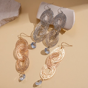 Elegant gold and silver multilayer hollow hoop earrings with sparkling zircon pendants