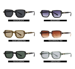Matrix showing six vintage square sunglasses in various lens and frame color options