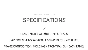 Technische Daten für MDF- und Plexiglas-Bilderrahmen mit 1,5 cm Profil-Details