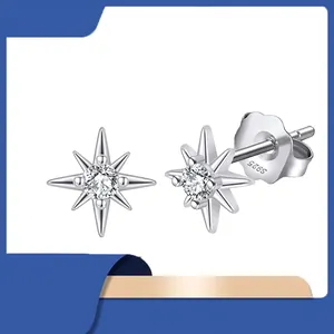Starburst Stud Earrings With 925 Sterling Silver Earring Post Cubic Zirconia North Star Geometric Fashion For Women