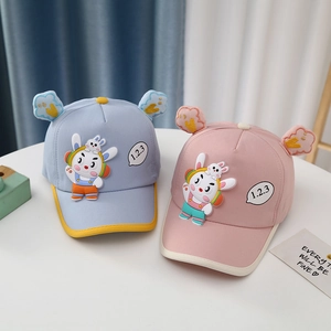 Cute rabbit baby baseball caps in pink and blue for kids 2-6 years old spring sun hat
