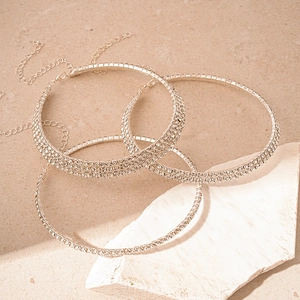 Elegant multi-row rhinestone geometric choker necklace with silver finish for women