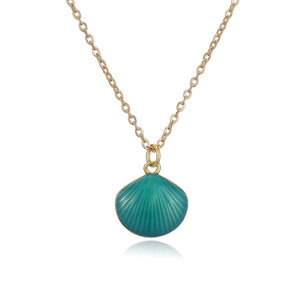 18K gold plated necklace featuring a green shell-shaped enamel pendant on white background