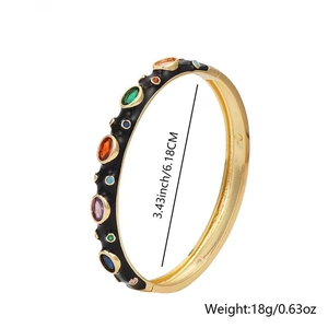 Detail showing colorful enamel bangle dimensions 3.43 inches and weight 18 grams
