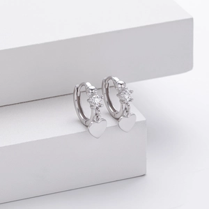 Elegant S925 sterling silver heart hoop earrings with round sparkling cubic zirconia