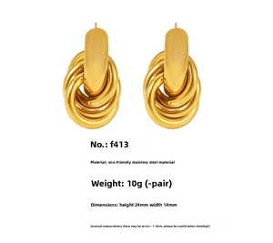 Detail view of 18K gold plated stainless steel multi-layer loop earrings with size info