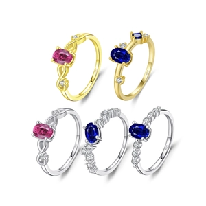 Set aus fünf S925 Sterlingsilber Ringen mit bunten Edelsteinen und Diamantakzenten