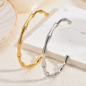 Bambus-Stil 18K Gold und Silber vergoldete Edelstahl Armreifen für Damen