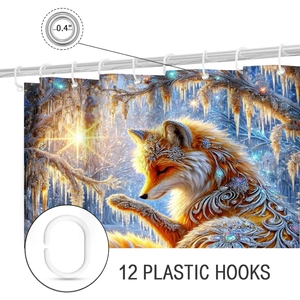Detail of 3D fox print shower curtain with 12 hooks and 0.4 inch metal grommets