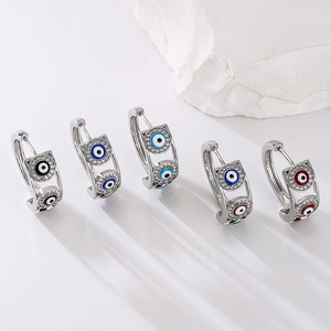 Evil Eye Hoop Earrings Copper White Gold Plated Micro Pave Cubic Zirconia Multi Color Retro Fashion Huggies For Women