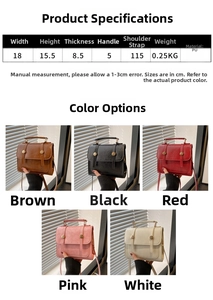 Detailed size specifications table for the retro PU leather crossbody bag dimensions